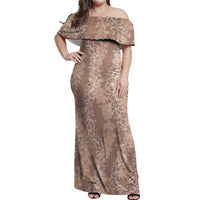 Hawaii Plumeria Lei Off Shoulder Maxi Dress Aloha Festive Vibe - Beige