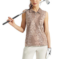 Hawaii Plumeria Lei Women Sleeveless Polo Shirt Aloha Festive Vibe - Beige