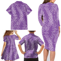 Hawaii Plumeria Lei Family Matching Long Sleeve Bodycon Dress and Hawaiian Shirt Aloha Festive Vibe - Violet LT7 - Polynesian Pride