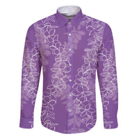 Hawaii Plumeria Lei Family Matching Mermaid Dress and Hawaiian Shirt Aloha Festive Vibe - Violet LT7 Dad's Shirt - Long Sleeve Violet - Polynesian Pride