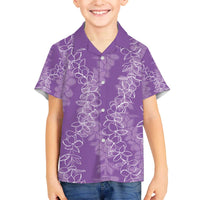 Hawaii Plumeria Lei Family Matching Off Shoulder Short Dress and Hawaiian Shirt Aloha Festive Vibe - Violet