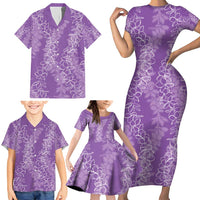 Hawaii Plumeria Lei Family Matching Short Sleeve Bodycon Dress and Hawaiian Shirt Aloha Festive Vibe - Violet LT7 - Polynesian Pride