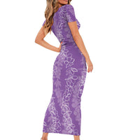 Hawaii Plumeria Lei Family Matching Short Sleeve Bodycon Dress and Hawaiian Shirt Aloha Festive Vibe - Violet LT7 - Polynesian Pride