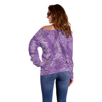 Hawaii Plumeria Lei Off Shoulder Sweater Aloha Festive Vibe - Violet
