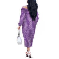 Hawaii Plumeria Lei Off The Shoulder Long Sleeve Dress Aloha Festive Vibe - Violet LT7 - Polynesian Pride