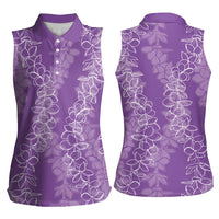 Hawaii Plumeria Lei Women Sleeveless Polo Shirt Aloha Festive Vibe - Violet