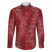 Hawaii Plumeria Lei Family Matching Long Sleeve Bodycon Dress and Hawaiian Shirt Aloha Festive Vibe - Crimson LT7 Dad's Shirt - Long Sleeve Crimson - Polynesian Pride