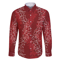 Hawaii Plumeria Lei Family Matching Off The Shoulder Long Sleeve Dress and Hawaiian Shirt Aloha Festive Vibe - Crimson LT7 Dad's Shirt - Long Sleeve Crimson - Polynesian Pride