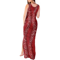 Hawaii Plumeria Lei Tank Maxi Dress Aloha Festive Vibe - Crimson