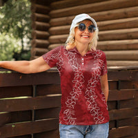 Hawaii Plumeria Lei Women Polo Shirt Aloha Festive Vibe - Crimson