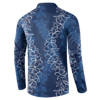 Hawaii Plumeria Lei Button Sweatshirt Aloha Festive Vibe - Navy Blue