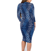 Hawaii Plumeria Lei Family Matching Long Sleeve Bodycon Dress and Hawaiian Shirt Aloha Festive Vibe - Navy Blue LT7 - Polynesian Pride