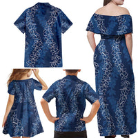 Hawaii Plumeria Lei Family Matching Off Shoulder Maxi Dress and Hawaiian Shirt Aloha Festive Vibe - Navy Blue LT7 - Polynesian Pride