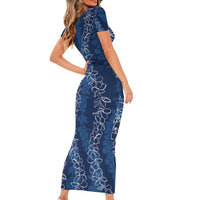 Hawaii Plumeria Lei Family Matching Short Sleeve Bodycon Dress and Hawaiian Shirt Aloha Festive Vibe - Navy Blue LT7 - Polynesian Pride