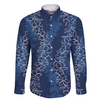 Hawaii Plumeria Lei Family Matching Summer Maxi Dress and Hawaiian Shirt Aloha Festive Vibe - Navy Blue LT7 Dad's Shirt - Long Sleeve Navy Blue - Polynesian Pride