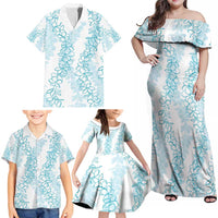 Hawaii Plumeria Lei Family Matching Off Shoulder Maxi Dress and Hawaiian Shirt Aloha Festive Vibe - Turquoise LT7 - Polynesian Pride