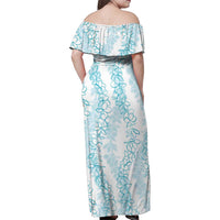 Hawaii Plumeria Lei Family Matching Off Shoulder Maxi Dress and Hawaiian Shirt Aloha Festive Vibe - Turquoise LT7 - Polynesian Pride