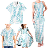 Hawaii Plumeria Lei Family Matching Tank Maxi Dress and Hawaiian Shirt Aloha Festive Vibe - Turquoise LT7 - Polynesian Pride