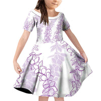 Hawaii Plumeria Lei Family Matching Off Shoulder Short Dress and Hawaiian Shirt Aloha Festive Vibe - Amethyst LT7 Daughter's Dress Amethyst - Polynesian Pride