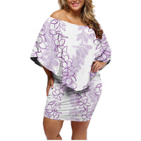 Hawaii Plumeria Lei Family Matching Off Shoulder Short Dress and Hawaiian Shirt Aloha Festive Vibe - Amethyst LT7 Mom's Dress Amethyst - Polynesian Pride