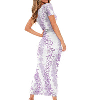 Hawaii Plumeria Lei Family Matching Short Sleeve Bodycon Dress and Hawaiian Shirt Aloha Festive Vibe - Amethyst LT7 - Polynesian Pride