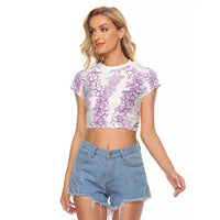 Hawaii Plumeria Lei Raglan Cropped T Shirt Aloha Festive Vibe - Amethyst