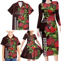 Hawaii Mele Kalikimaka Kakau Family Matching Long Sleeve Bodycon Dress and Hawaiian Shirt I'iwi Bird on Ohia Lehua LT7 - Polynesian Pride