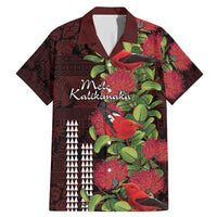 Hawaii Mele Kalikimaka Kakau Family Matching Mermaid Dress and Hawaiian Shirt I'iwi Bird on Ohia Lehua LT7 Dad's Shirt - Short Sleeve Black Red - Polynesian Pride
