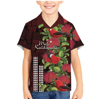 Hawaii Mele Kalikimaka Kakau Family Matching Mermaid Dress and Hawaiian Shirt I'iwi Bird on Ohia Lehua LT7 Son's Shirt Black Red - Polynesian Pride