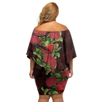 Hawaii Mele Kalikimaka Kakau Family Matching Off Shoulder Short Dress and Hawaiian Shirt I'iwi Bird on Ohia Lehua LT7 - Polynesian Pride