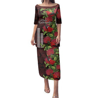 Hawaii Mele Kalikimaka Kakau Family Matching Puletasi and Hawaiian Shirt I'iwi Bird on Ohia Lehua LT7 Mom's Dress Black Red - Polynesian Pride