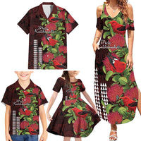 Hawaii Mele Kalikimaka Kakau Family Matching Summer Maxi Dress and Hawaiian Shirt I'iwi Bird on Ohia Lehua LT7 - Polynesian Pride