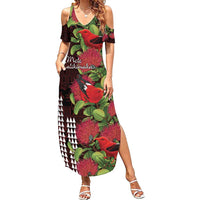 Hawaii Mele Kalikimaka Kakau Family Matching Summer Maxi Dress and Hawaiian Shirt I'iwi Bird on Ohia Lehua LT7 Mom's Dress Black Red - Polynesian Pride