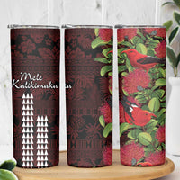 Hawaii Mele Kalikimaka Kakau Skinny Tumbler I'iwi Bird on Ohia Lehua LT7 - Polynesian Pride
