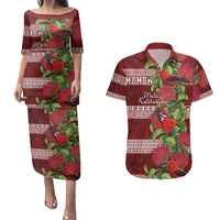 Hawaii Christmas Mele Kalikimaka Couples Matching Puletasi and Hawaiian Shirt I'iwi Bird on Ohia Lehua LT7 Red White - Polynesian Pride