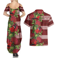 Hawaii Christmas Mele Kalikimaka Couples Matching Summer Maxi Dress and Hawaiian Shirt I'iwi Bird on Ohia Lehua LT7 - Polynesian Pride