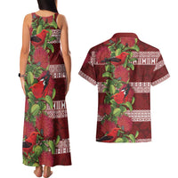 Hawaii Christmas Mele Kalikimaka Couples Matching Tank Maxi Dress and Hawaiian Shirt I'iwi Bird on Ohia Lehua LT7 - Polynesian Pride