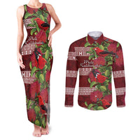Hawaii Christmas Mele Kalikimaka Couples Matching Tank Maxi Dress and Long Sleeve Button Shirt I'iwi Bird on Ohia Lehua LT7 Red White - Polynesian Pride