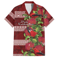 Hawaii Christmas Mele Kalikimaka Family Matching Summer Maxi Dress and Hawaiian Shirt I'iwi Bird on Ohia Lehua LT7 Dad's Shirt - Short Sleeve Red White - Polynesian Pride