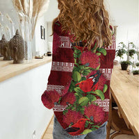 Hawaii Christmas Mele Kalikimaka Women Casual Shirt I'iwi Bird on Ohia Lehua LT7 - Polynesian Pride