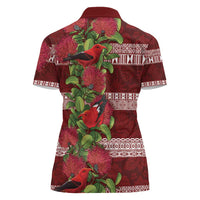 Hawaii Christmas Mele Kalikimaka Women Polo Shirt I'iwi Bird on Ohia Lehua LT7 - Polynesian Pride