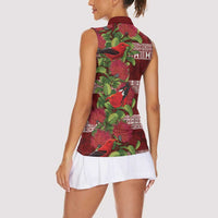 Hawaii Christmas Mele Kalikimaka Women Sleeveless Polo Shirt I'iwi Bird on Ohia Lehua LT7 - Polynesian Pride