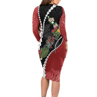 New Zealand Christmas Family Matching Long Sleeve Bodycon Dress and Hawaiian Shirt Flora Map with Birds LT7 - Polynesian Pride