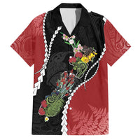New Zealand Christmas Family Matching Summer Maxi Dress and Hawaiian Shirt Flora Map with Birds LT7 Dad's Shirt - Short Sleeve Black - Polynesian Pride