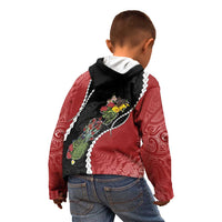 New Zealand Christmas Kid Hoodie Flora Map with Birds - Polynesian Pride