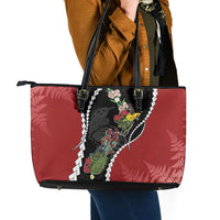 New Zealand Christmas Leather Tote Bag Flora Map with Birds - Polynesian Pride