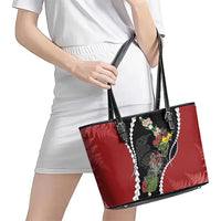 New Zealand Christmas Leather Tote Bag Flora Map with Birds - Polynesian Pride