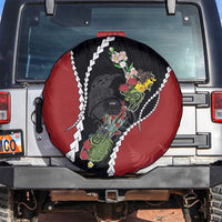 New Zealand Christmas Spare Tire Cover Flora Map with Birds LT7 Black - Polynesian Pride
