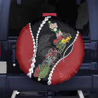 New Zealand Christmas Spare Tire Cover Flora Map with Birds LT7 No hole Black - Polynesian Pride