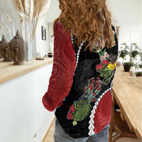 New Zealand Christmas Women Casual Shirt Flora Map with Birds - Polynesian Pride